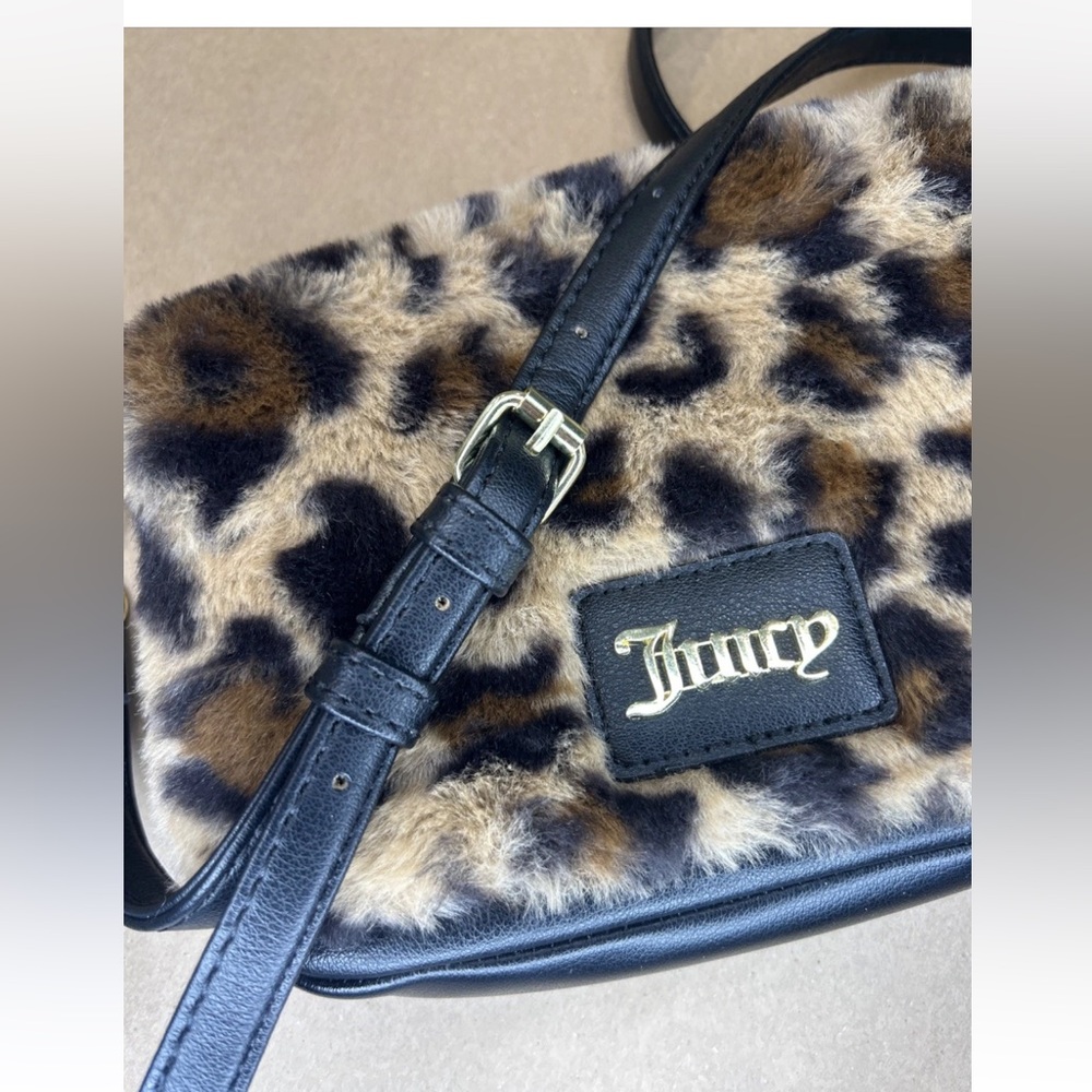 Juicy Couture Leopard Faux Fur Mini Crossbody Bag Y2K Shoulder Purse